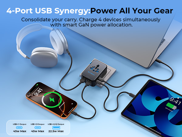 SKRSAN Aura Ultra-Thin International Travel Adapter, Minimalist 36mm Slim