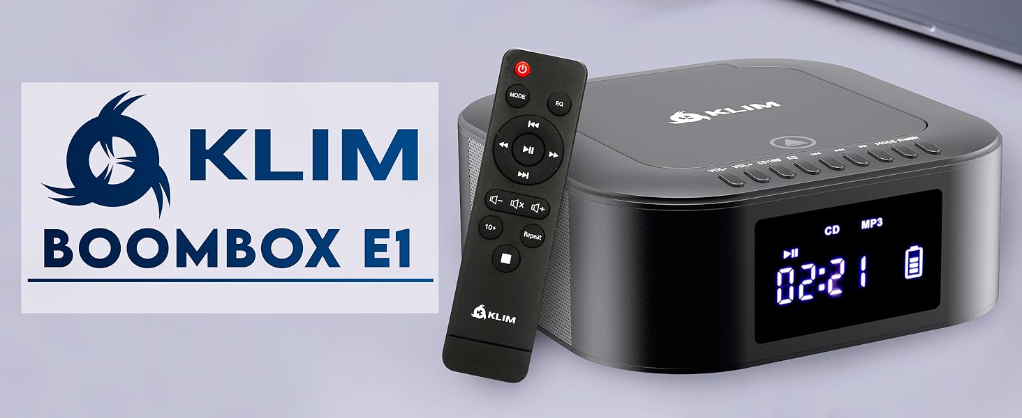 Boombox E1 with CD case - CD Player Portable Audio System + Extra BASS with Subwoofer + FM Radio