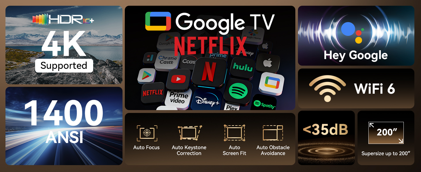 Projector, projector with wifi and bluetooth, 4k projector, movie projector, projector for bedroom