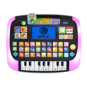 Little Apps Light-Up Tablet glowing pink with screen showing an apple on it.