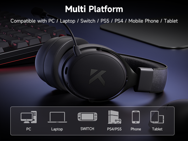 Wireless Gaming Headset Gaming Headphones with Bluetooth Wireless Headset for PS5 PC PS4 Mac Switch