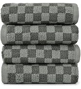 Jacquotha Soft Hand Towels 4 Pack, Grey Checkered Face Towel Set for Bathroom Kitchen, Decorative...