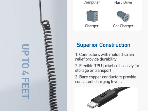 Cable Matters Coiled 3A / 60W USB C to USB C cables