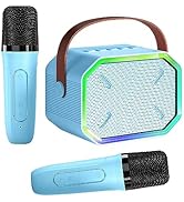 Karaoke Machine for Kids and Adults, Mini Portable Bluetooth Speaker with 2 Wireless Microphones,...