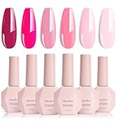 MelodySusie Bright Pink Gel Nail Polish Set - 6 Colors Nude Pink Neon Pink Purple Soak Off UV LED...