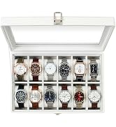 GUKA Watch Box, 12 Slot Watch Case with Large Real Glass Lid, Watch Organizer with Removable Watc...