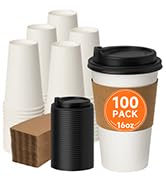 METAPRINT 100 Pack 16 oz Disposable Coffee Cups with Lids and Sleeves, Paper Coffee Cups for Hot/...