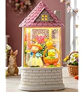 Gorrzai Easter Snow Globe Lantern Bunny Easter Decorations for Home with Timer Swirling Glitter, ...