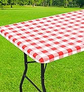 smiry Rectangle Table Cloth Cover, Elastic Waterproof Fitted Vinyl Table Covers for 6 FT Tables, ...