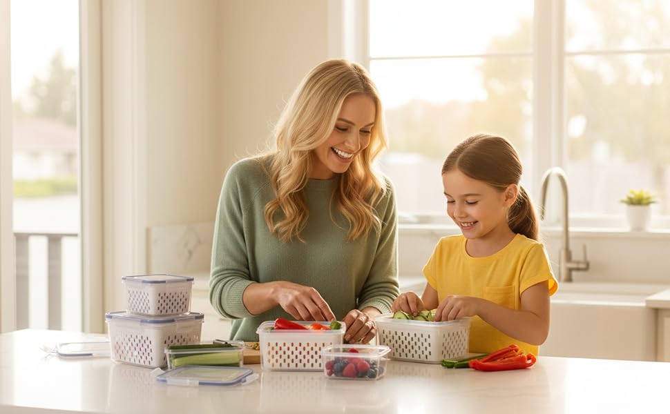 Refrigerator Storage Containers with Removable Colander Baskets