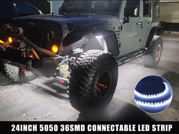 Car Led Strip Lights 24" Connectable White Led Light Strips for Cars Golf Cart 