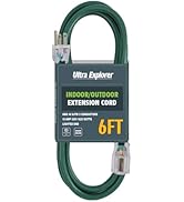 Ultra Explorer 6 Foot Green Extension Cord Indoor Waterproof, 16/3 SJTW 3 Prong Extension Power C...