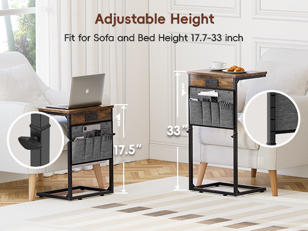 adjustable height side table tall couch side tables c table small c shaped end table for couch