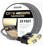 BUSOHE Cat 8 Ethernet Cable 25 FT, High Speed 40Gbps 2000Mhz Braided Network Internet Cable with ...