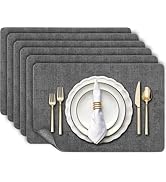 Aofmee Faux Leather Placemats Set of 6, Heat Resistant Place Mats, 100% Waterproof Wipeable Washa...