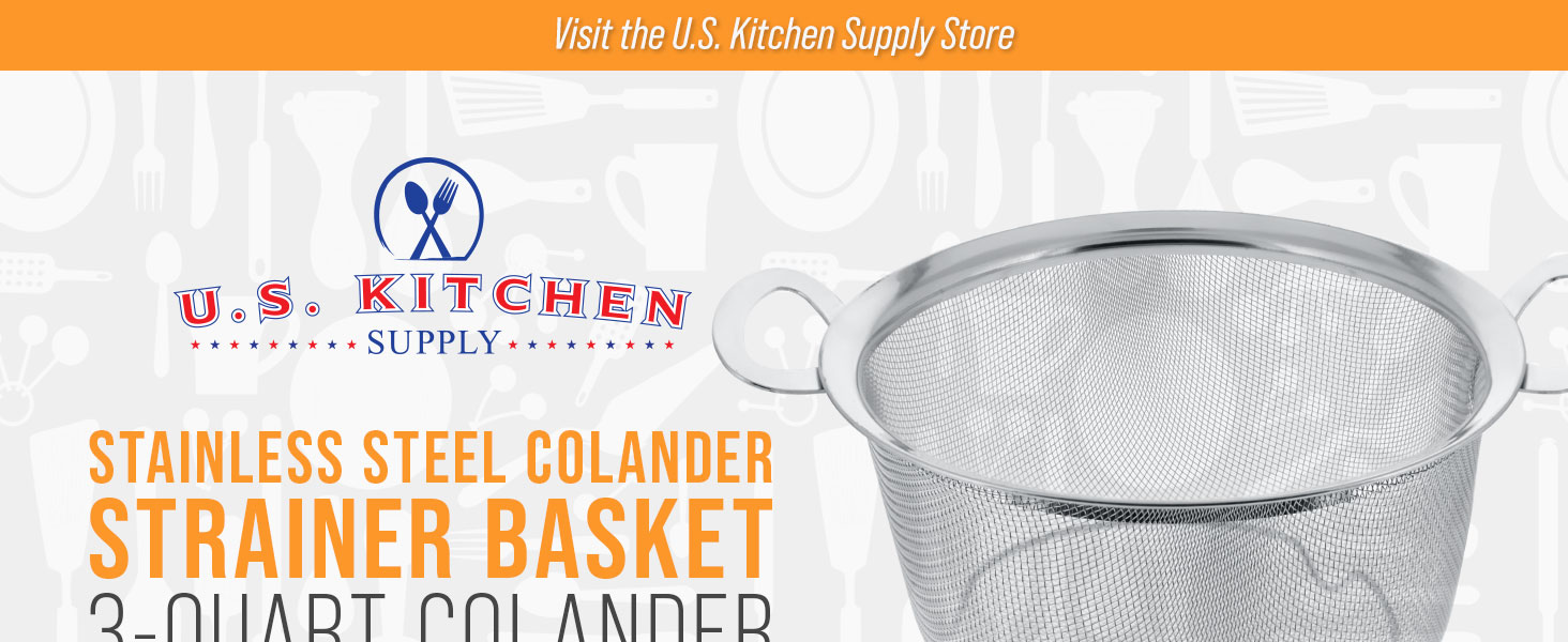 Stainless steel 3-quart colander strainer basket with handles, kitchen sieve, drain bowl