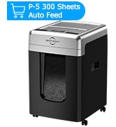 BONSEN 300-Sheet Auto Feed Paper Shredder, P-5 Security Level Micro Cut,60 Minutes Non-Stop,8.1 G...