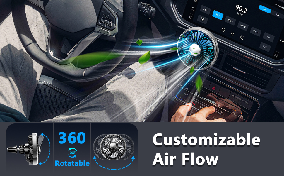 Powerful 3 Speed Portable Car Cooling Clip Fan for Air Vent 360 Rotating Rotatable Rotataion