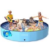COMMOUDS 97Inch Extra Large Foldable Dog Pool, Collapsible Hard Plastic Dog Kiddie Swimming Pool,...