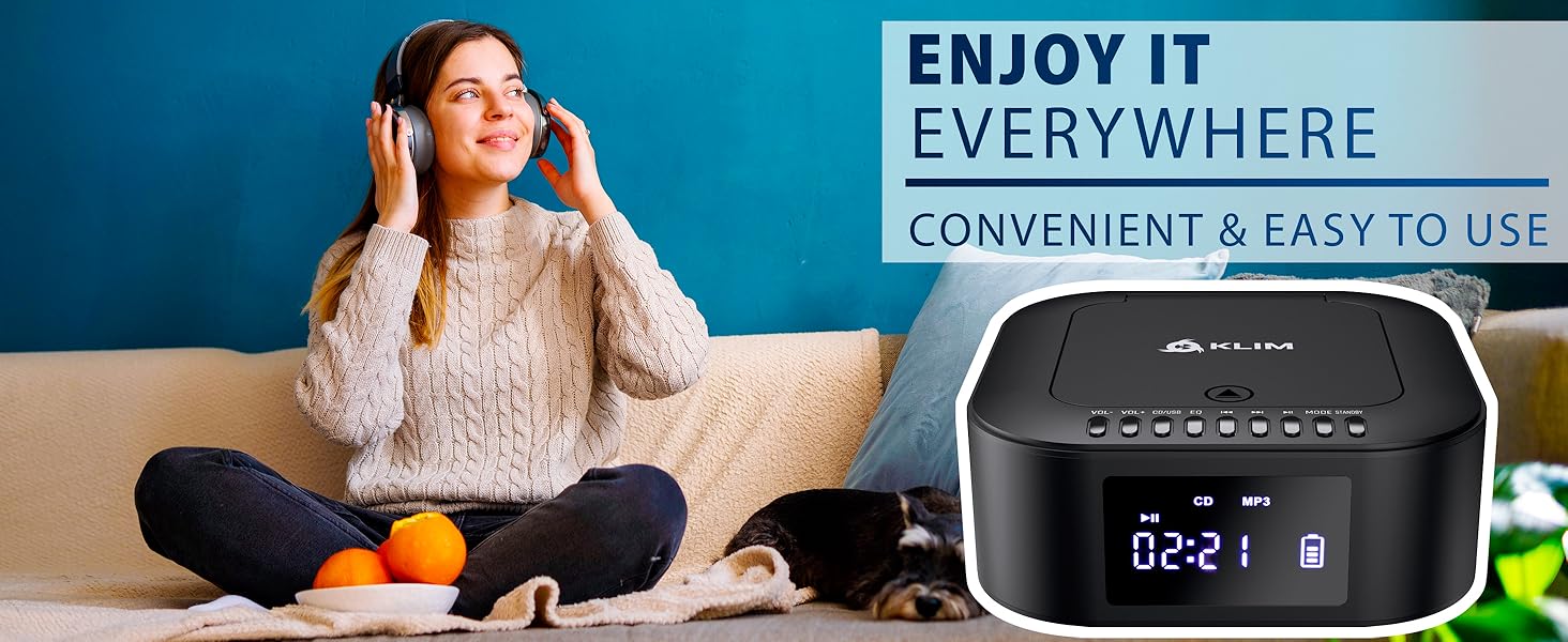 Boombox E1 with CD case - CD Player Portable Audio System + Extra BASS with Subwoofer + FM Radio