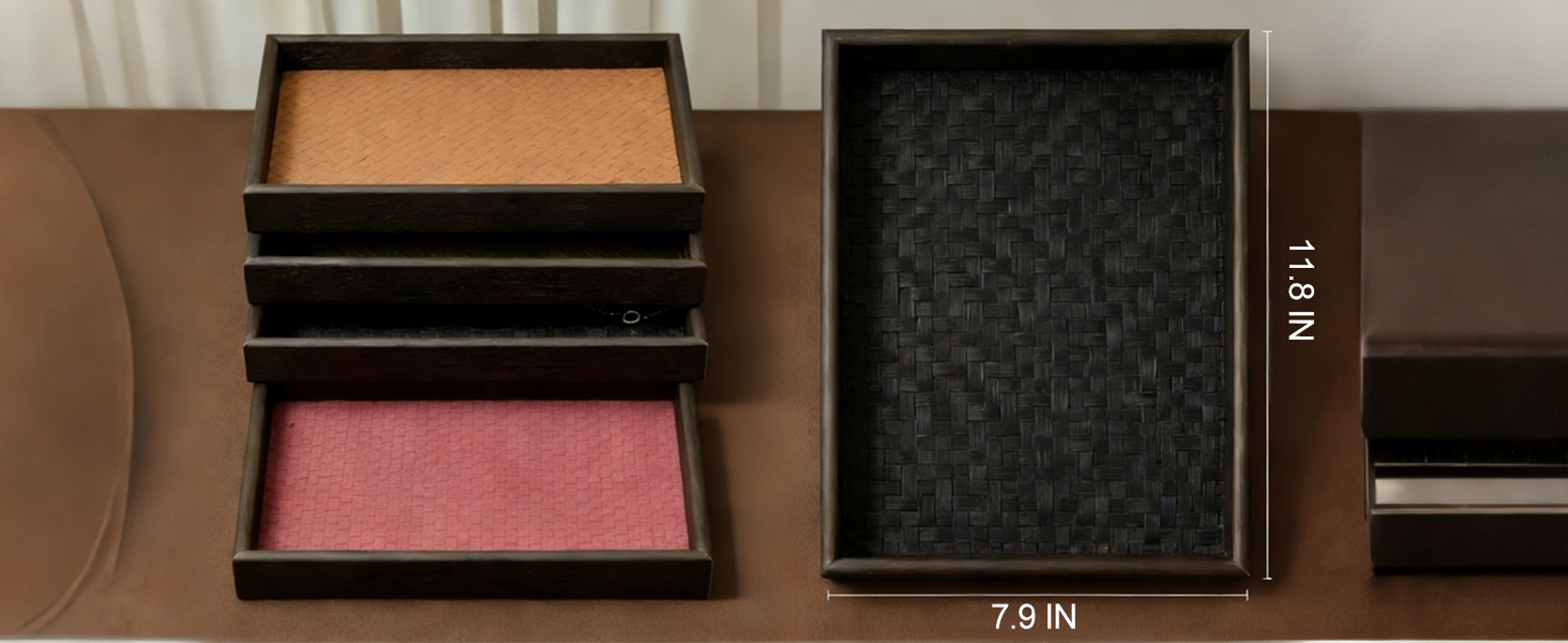 Wooden Valet Tray with Leather