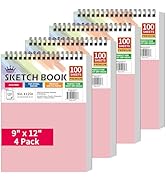 WINNER 9" x 12" Sketch Book 4 Pack, 400 Sheets Spiral Bound Art Sketchbook, 68lb/100gsm White Aci...