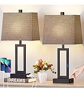 23.5" Touch Control Table Lamps Set of 2, Bedside Lamp with 2 USB Charging Ports &amp; AC Outlet, 3-W...