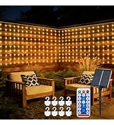 DBFAIRY Solar Curtain Lights, 200 LED 13ft x 3.9ft Outdoor Curtain Lights Waterproof with Remote ...