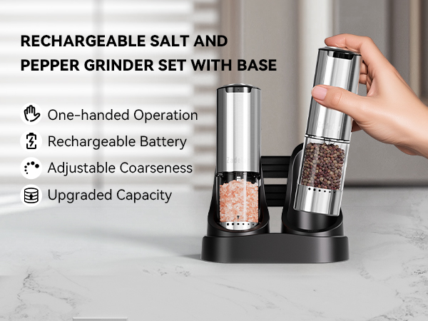 Electric Rechargeable Salt and Pepper Grinder Set