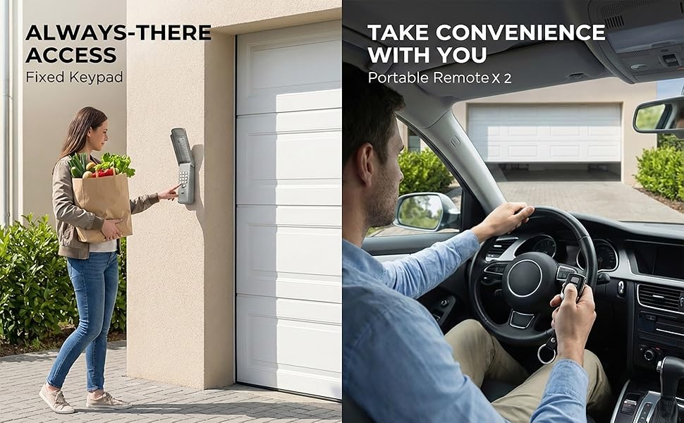 Universal garage door opener remote bundle featuring 1 wireless keypad and two portable mini remotes