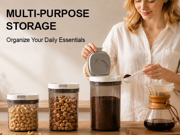 Kitchen Food Storage Jar for Grounds Coffee, Beans, Tea, Sugar, Flour, Cereal