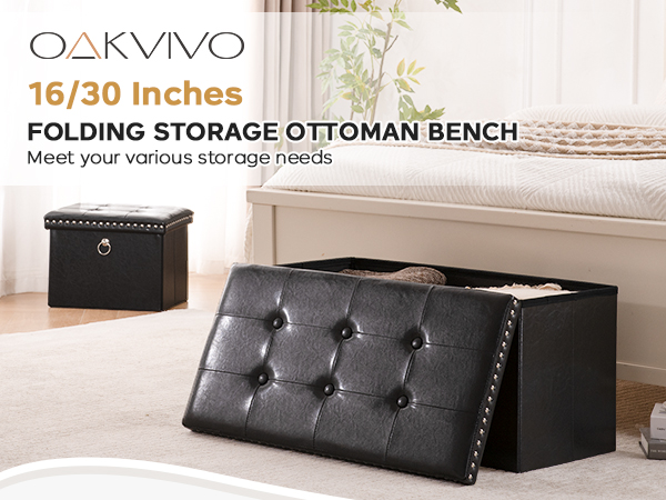 oakvivo Folding Storage Ottoman Bench Small Leather Foot Rest Stools Ottoman with Storage Footstool 