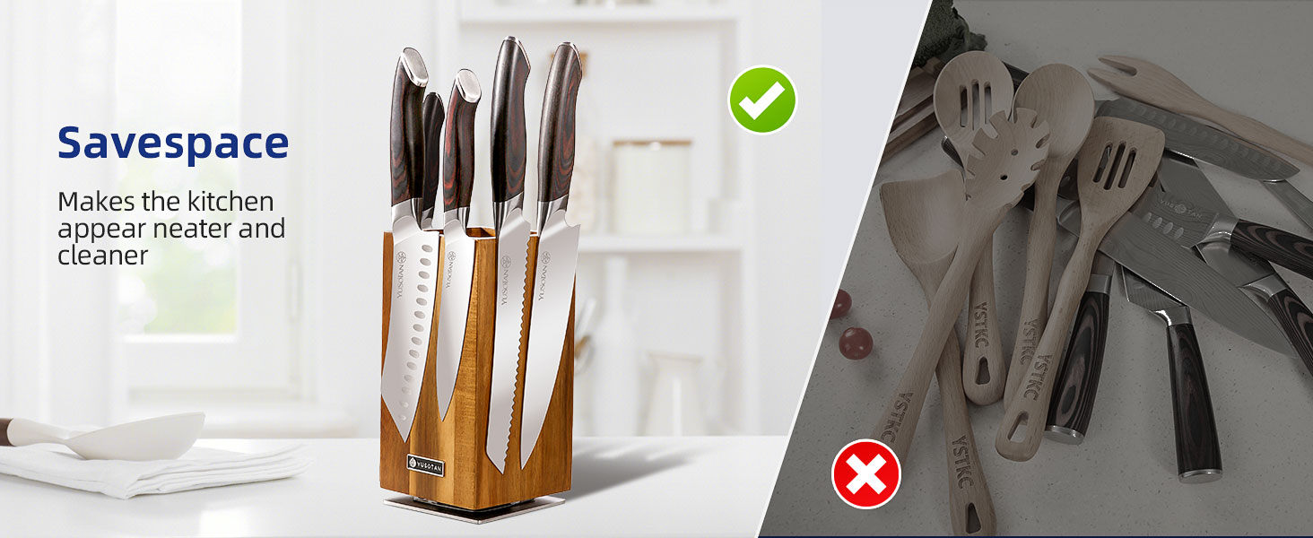 kitchen knife set with a wooden magnetic knife holder