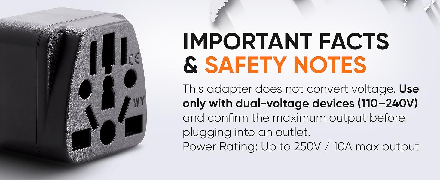 DUAL VOLTAGE DEVICES 110 - 240v, POWER RATING UP TO 250V OR 10A MAX OUTPUT