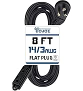 YOJOE 3-Outlets Flat Plug Indoor Extension Cord Outlet Extender, 3 Prong Extension Cord 8 ft 15A ...