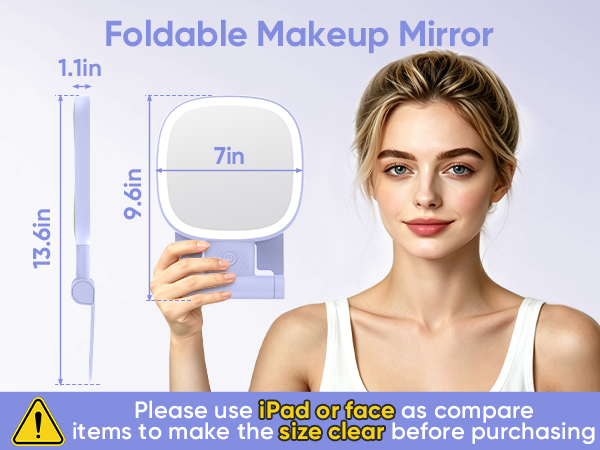 Foldable makeup mirror with lights