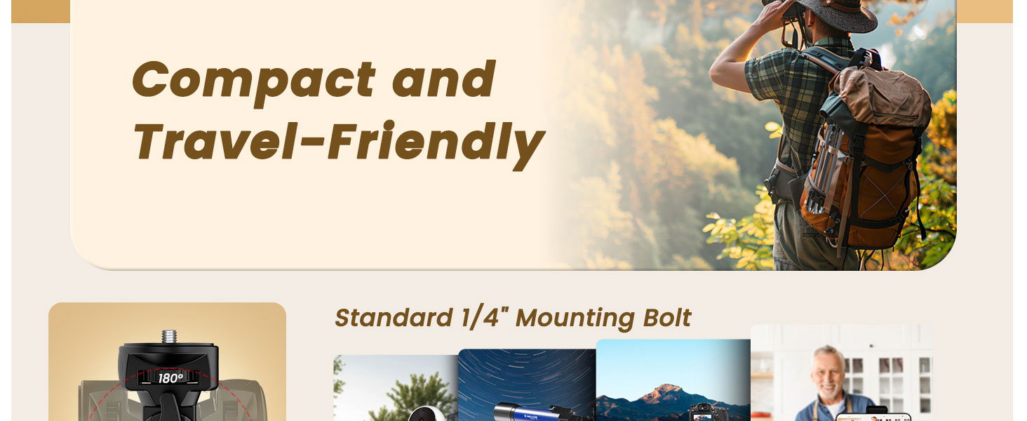 Compact and travel-friendly cell phone tripod with 1/4" mounting boit.