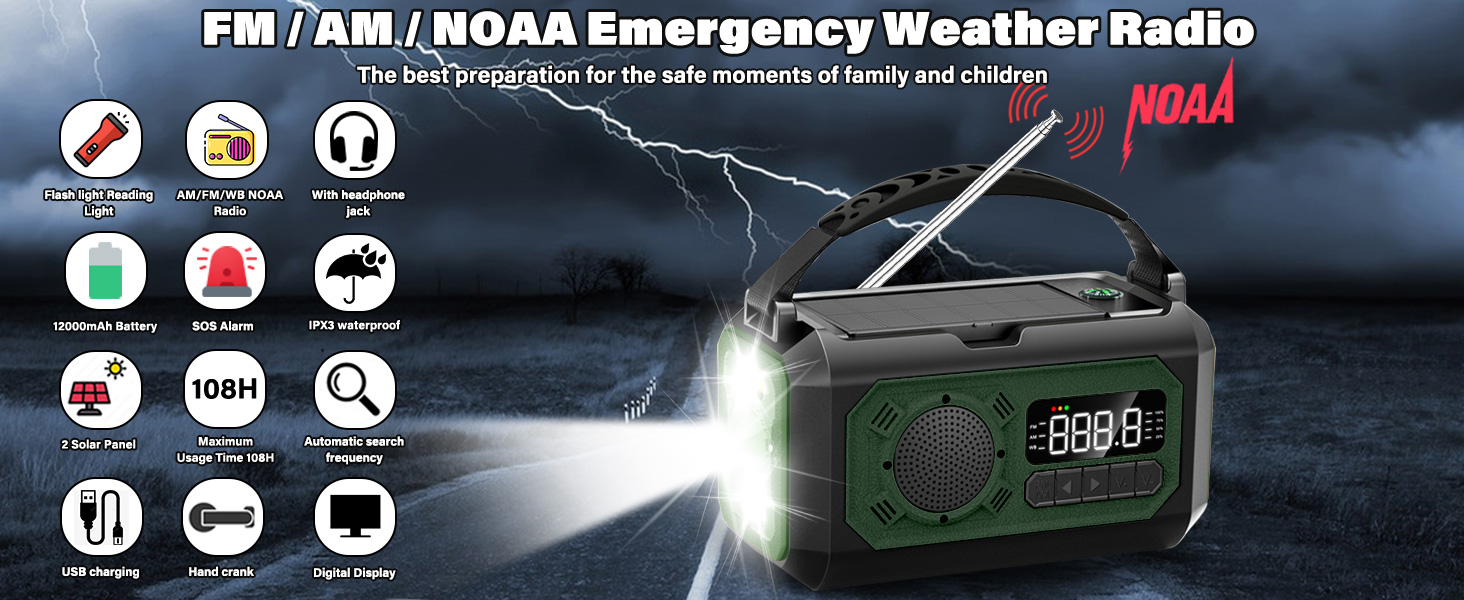 12000mAh Emergency Weather Radio