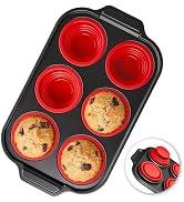 HE-SANQI Silicone Muffin Pan for Baking with Metal Reinforced Frame - 6 Cups Regular Size Cupcake...