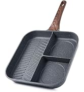 Sensarte Nonstick 11-Inch Square Grill Pan, 3-Section Versatile Breakfast Skillet, Die-cast Alumi...