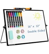 TSJ OFFICE Dry Erase White-Board - 16 X 12 Inches Portable Small Magnetic Whiteboard with Hooks f...