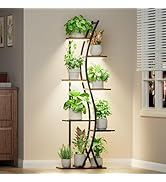 MJOMKN 62" Plant Stand Indoor with Grow Lights - 7 Tiered Tall Metal Plant Shelf - Corner Wooden ...