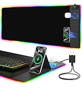 Mouse Pad with Foldable Phone Holder &amp; Wireless Charger, XXL RGB Gaming Mousepad 31.5"x15.8" Larg...