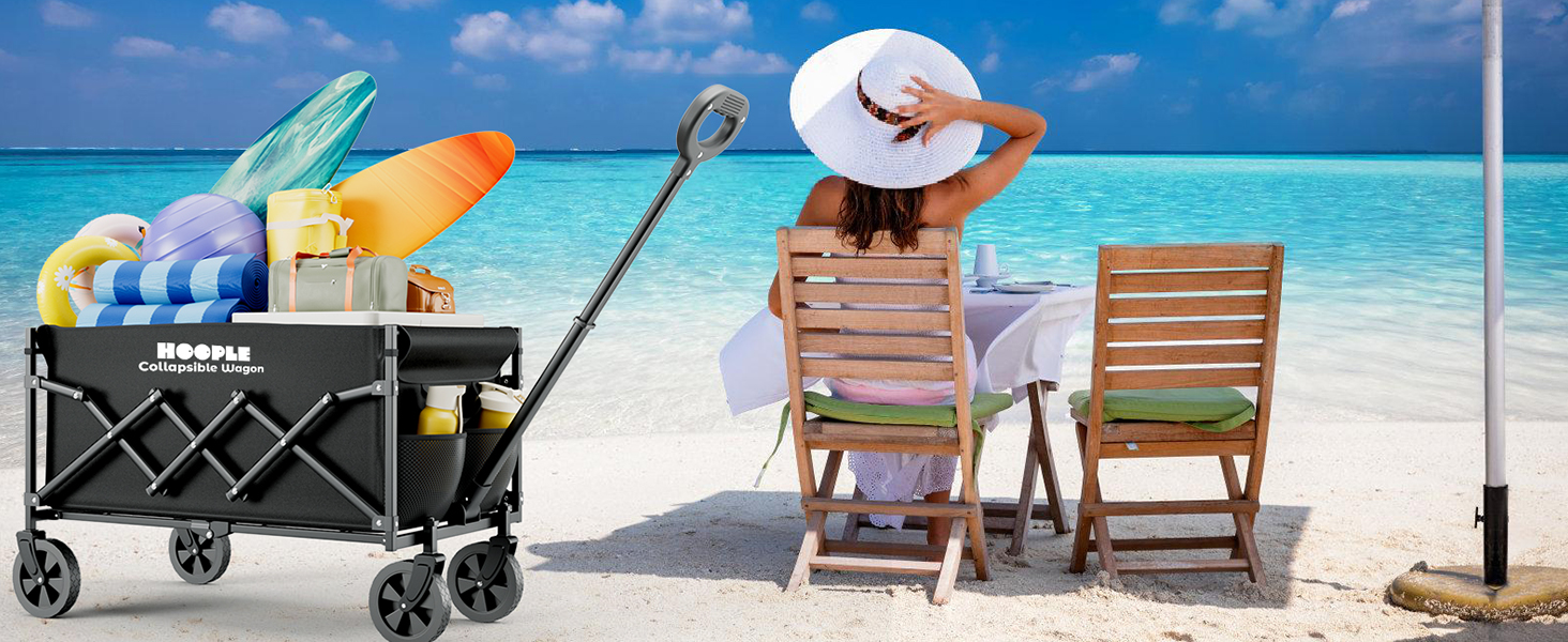 Collapsible Wagon - Wagon Cart with Wheels Foldable, Collapsible Folding Beach Wagon