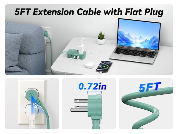 5FT Extension Cable with Flat Plug