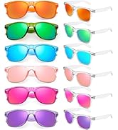 Geopty 12/24 Pack Wholesale 80s 90s Retro Neon Party Clear Frame Colorful Mirrored Sunglasses Bul...