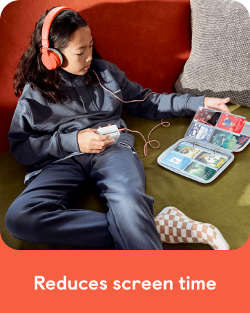 limit screen use, screen alternatives, child-friendly player, non-digital activities, audio stories