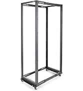 StarTech.com 4-Post 42U Mobile Open Frame Server Rack, 19in Network Rack with Wheels, Rolling Rac...