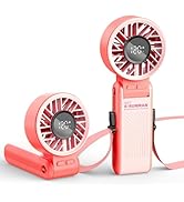 K-RUNMAN Portable Handheld Fan, 4000mAh Rechargeable, 6 Speed Settings, LCD Display, 3-in-1 Folda...