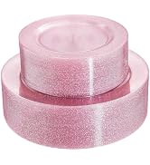 WDF 120pcs Pink Plastic Plates Disposable - Clear Pink Glitter Plates including 60PCS Dinner Plat...